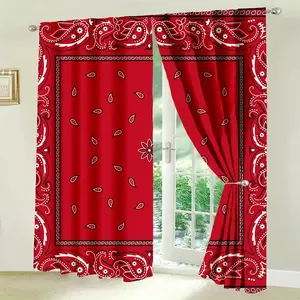 Vintage Satin Curtains Set of Two, Polyester Fiber Decorative Art Fashion Design, Retro Style Window Covering, Home Decoration Curtain