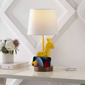 17.5" Sahara Mid-Century Giraffe Kids' Table Lamp with USB Port - JONATHAN Y: Empire Shade, UL Listed