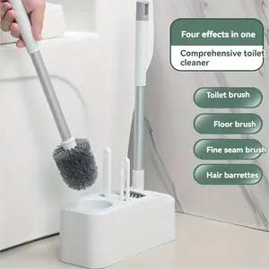Wall Mounted Toilet Brush Set with Stand Flexible Long Handle Bathroom Cleaning Tool Toilet Cleaning System for Toilet Bowl and Floor Grout