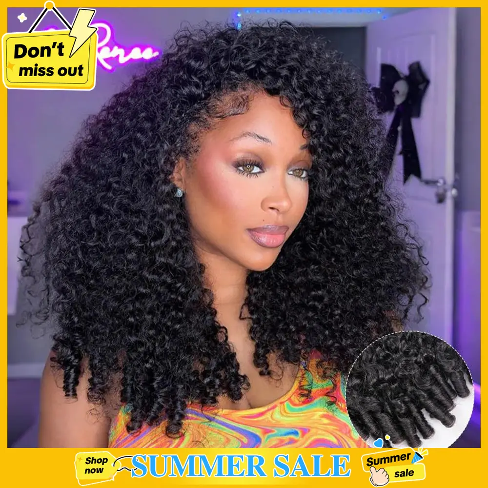 [3 in 1 Half Wig] STERLY 180% Density Burmese Curly Half Wig Human Hair Wig Afro Kinky Curly Wig for Women Wear Go Glueless Wigs Seamless Flip Headband Wig Beginner Friendly Wig Natural Drawstring Band Clip in Wig #tiktokshopsummersale
