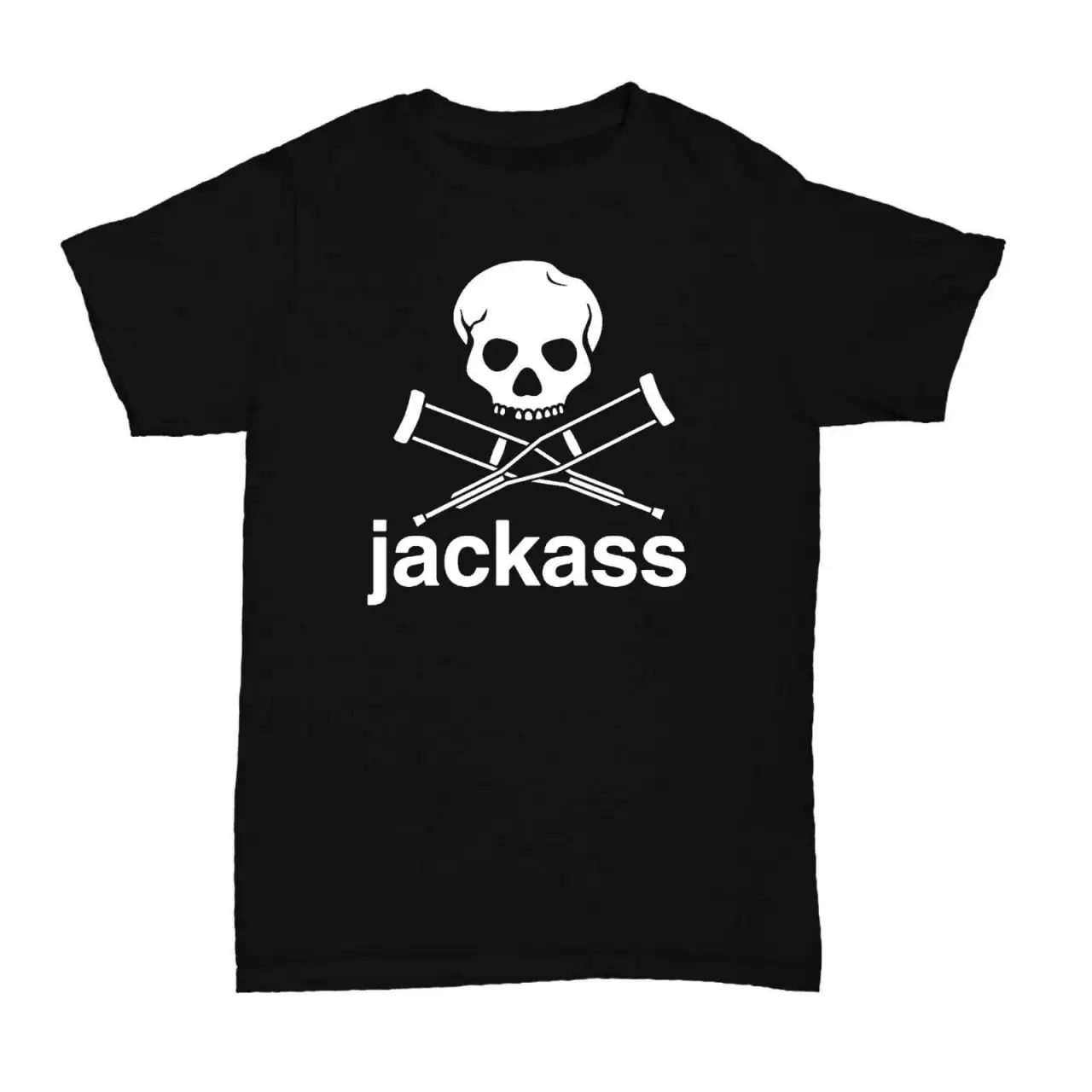Retro Jackass Logo Trendy Graphic Cotton, Short Sleeve Crew Neck T-Shirt, Pull On, Casual