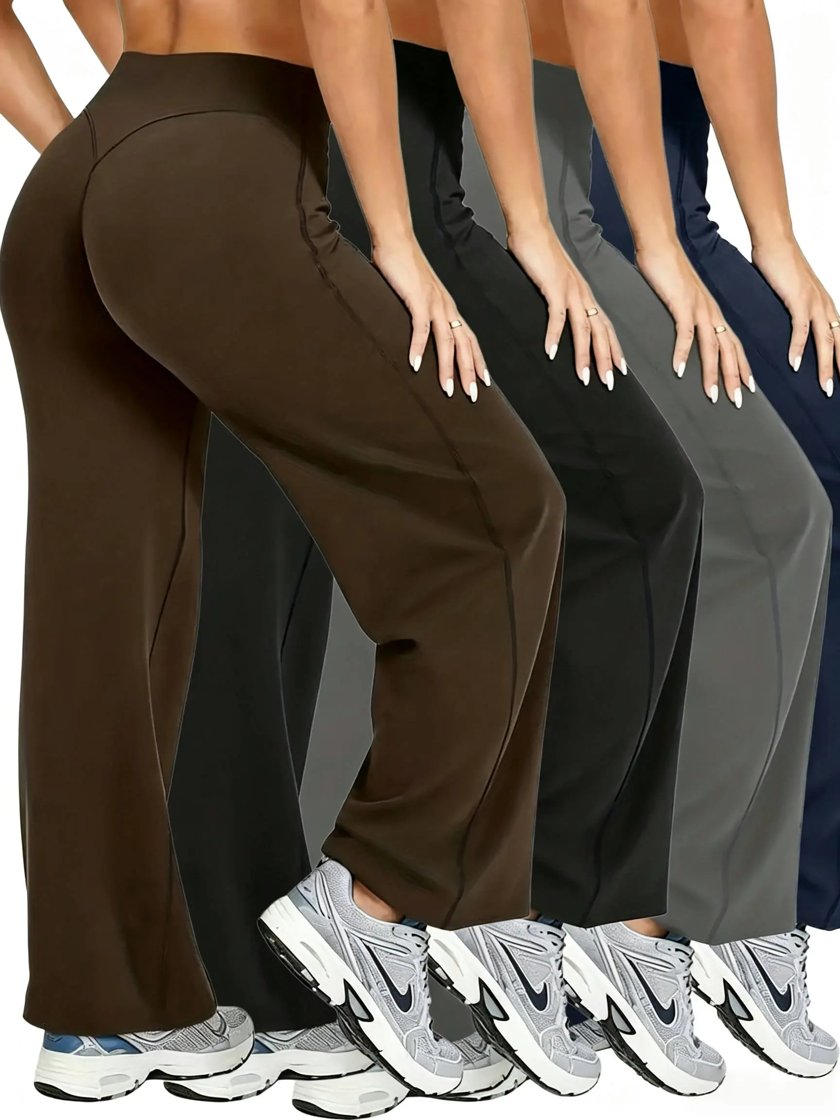 4-pack women’s autumn apparel, women’s Halloween costumes, high-waisted wide-leg yoga pants - stretchy fabric - blended material, suitable for yoga, Pilates, and fitness activities |Wide-leg hem | Stretchy fabric