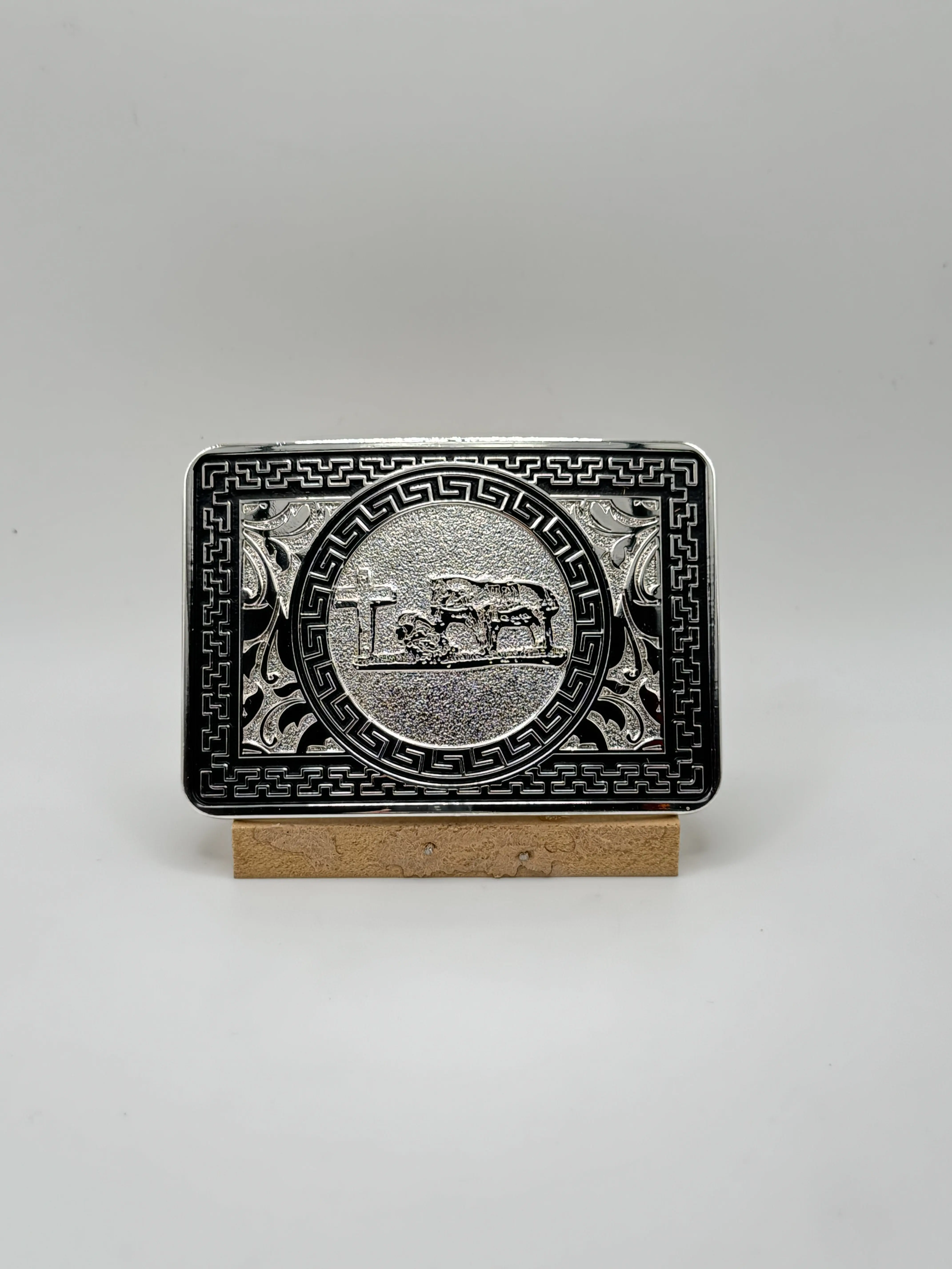 Cowboy Praying Silver Blk Buckle