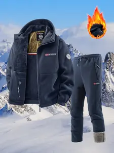 Men's Outdoor Fleece Set Ultra Warm Polar Fleece Lined Jacket + Long Pants, Windproof Anti-Cold, Winter Hiking Skiing Essential Gear, Thermal Lined Tracksuit