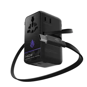 ELO Phase 140W Universal Travel Adapter | GaN, USB-C PD 3.1 Fast Charging | US UK EU AU Plugs | Retractable Cable | 200+ Countries