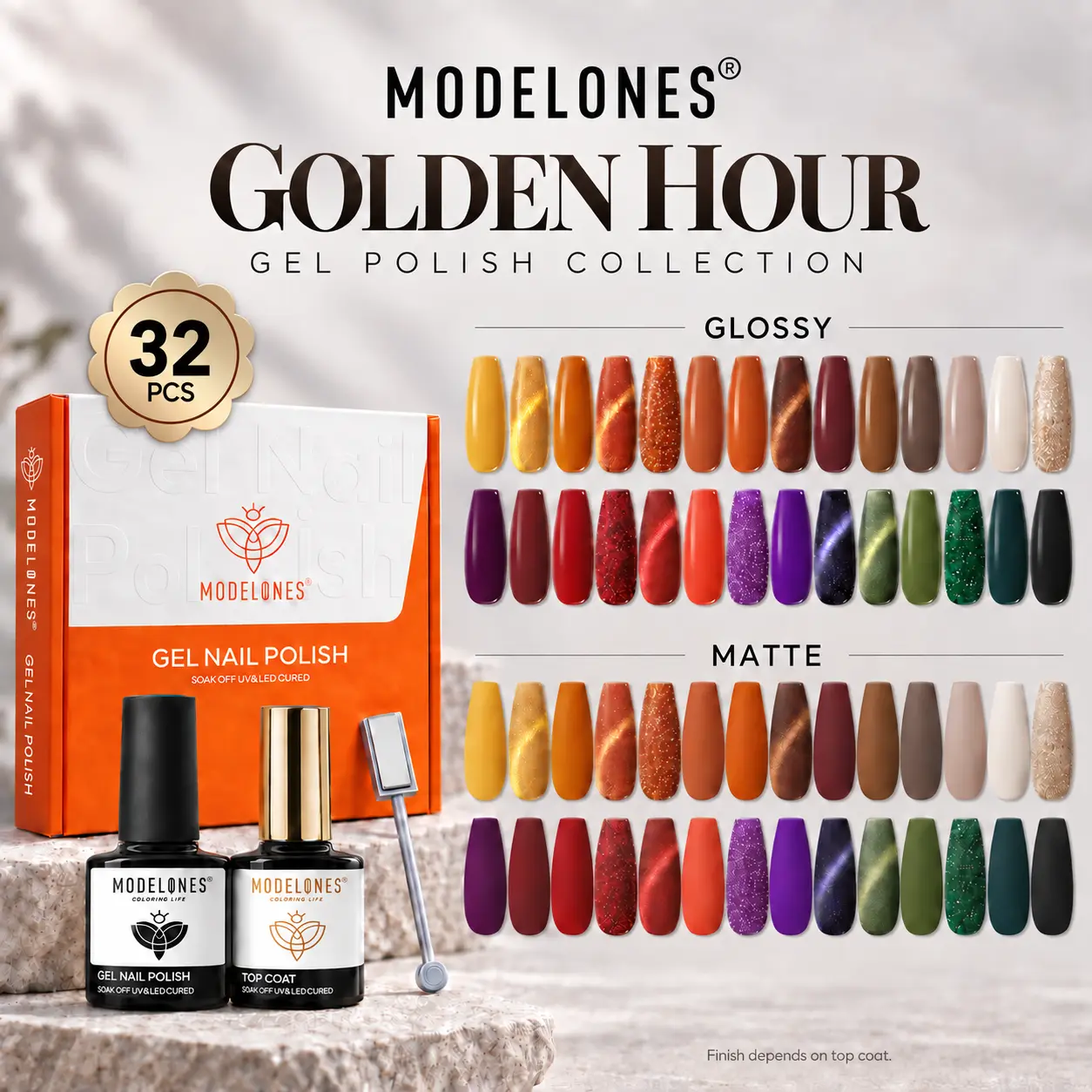 Modelones 28-Color Gel Nail Polish Kit, UV/LED Soak-Off Gel Polish with Base Coat, Glossy & Matte Top Coats, Cat Eye Magnetic Nail Art Tool, DIY Manicure Starter Set, Gift for Nail lovers