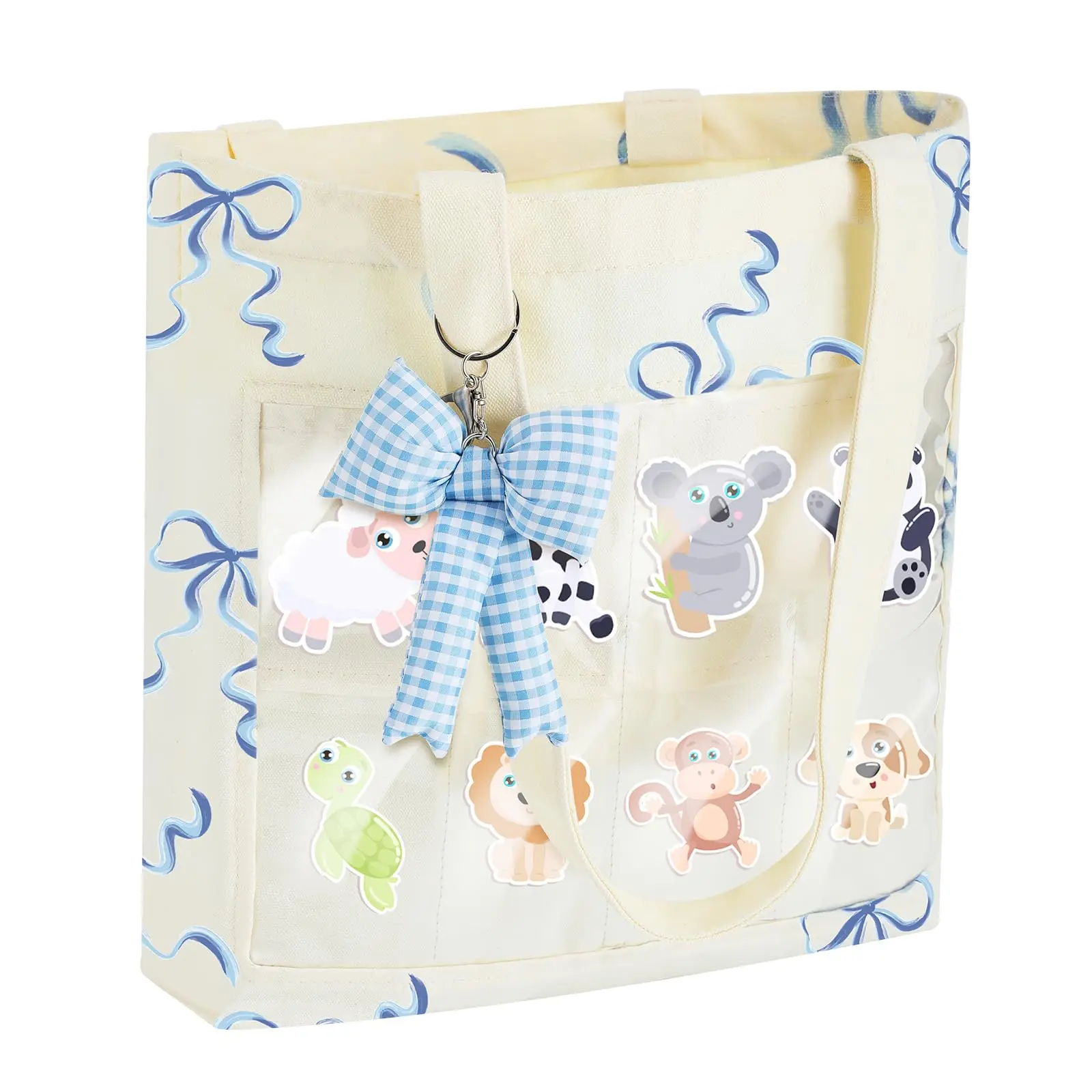 8 Grid Clear Figure Display Bag Mini Doll Display Bag Tote Bag with Bowknot Portbale Bag Holiday Birthday Gift