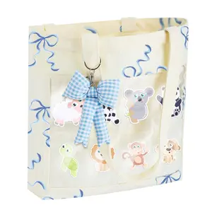 8 Grid Clear Figure Display Bag Mini Doll Display Bag Tote Bag with Bowknot Portbale Bag Holiday Birthday Gift