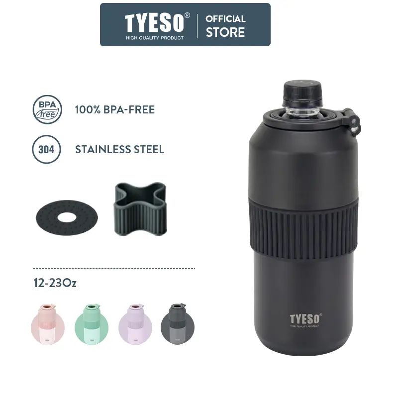TYESO Universal Vacuum Insulated Bottle Cooler with Handle - Fits 12-23oz Bottles, Keeps Drinks Hot & Cold, Stainless Steel Vacuum Sealed Drinkware Accessory