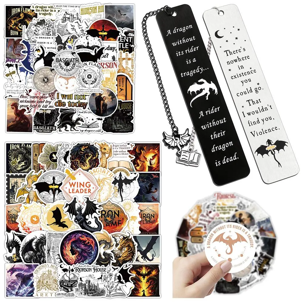 Fourth Wing & Dragon Rider Sticker, 100pcs/set Waterproof Vinyl Sticker Decal & 2 Counts Bookmarks, Decorative Sticker for Water Bottle & Laptop, Perfect for Book Lovers, Adults & Kids