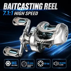 TRONMER Silver Baitcasting Reel,bait caster,7.1:1 High Speed Gear Ratio, 17.64LB Max Drag, Left/Right Handle Option, Magnetic Brake, Ideal For Trout, Pike, Bass - Durable Casting Fishing Gear