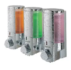 212 MAIN Aviva 3-Chamber Silicone Plastic Wall-Mounted Soap and Shower Dispenser, Chrome, Waterproof, Smooth Bathroom Accessory