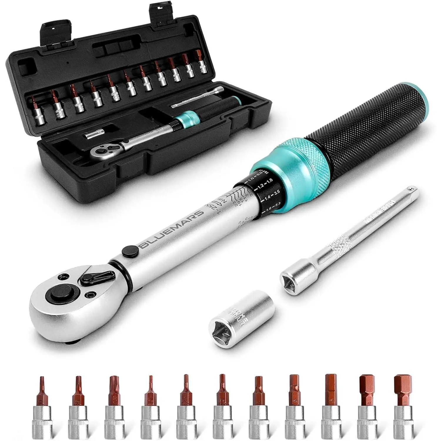 Motorcycle 1/4 Inch Wrench Set 1-25 Nm, Drive Wrench Set with Dual Direction 72 Tooth for Road and Mountain Bike and Motorcycle Maintenance