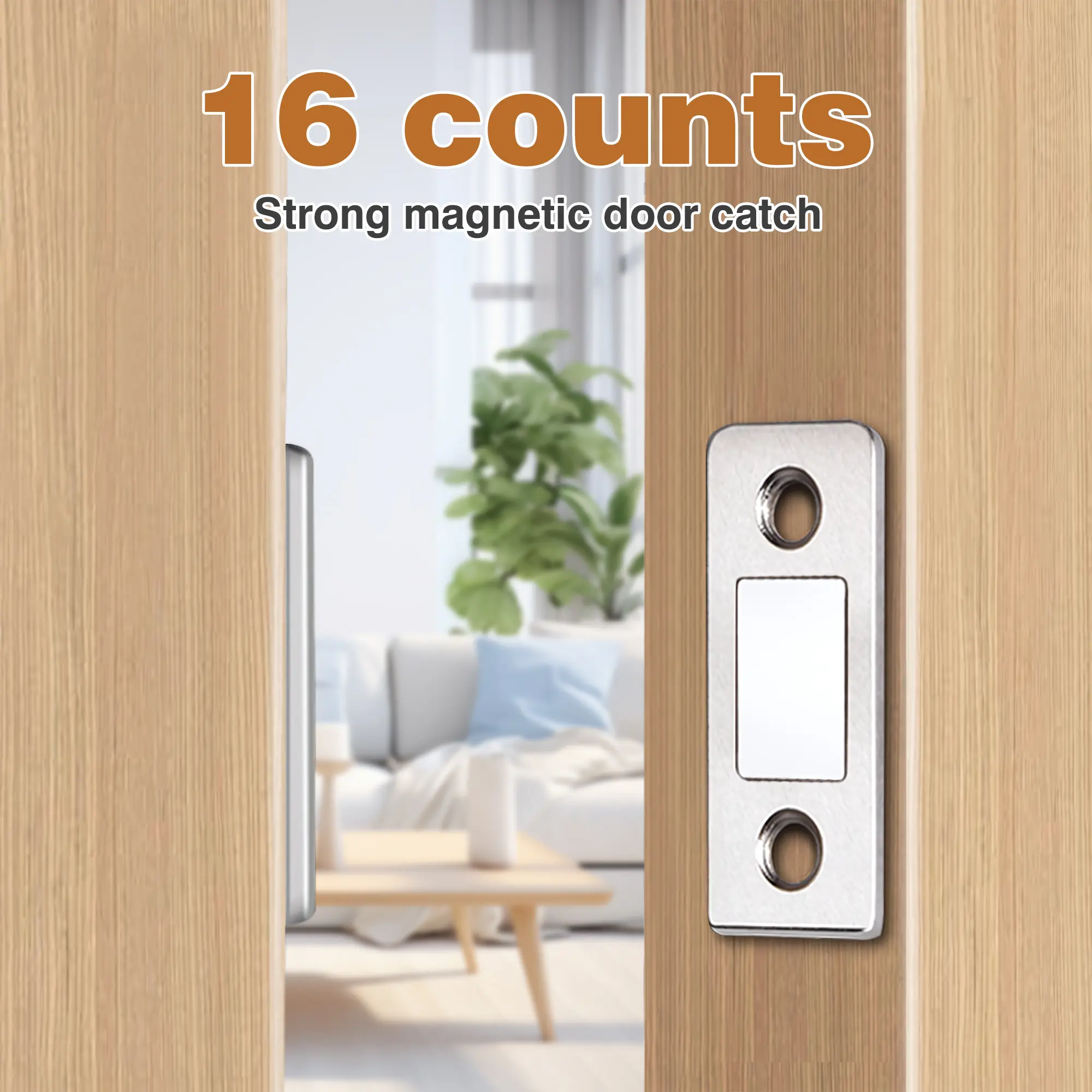 16 Counts Cabinet Magnetic Catch without Punching, drilling-free installation preserves furniture integrity, avoids damage from traditional drilling methods