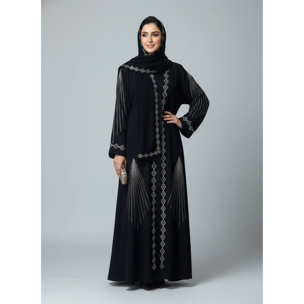 Women's High-Quality Nida Fabric Closed Abaya - Long Sleeve, Loose, Floor-Length Elegant Abayas with Stone Work for Casual Modest Fashion, All-Season Islamic Full-Coverage Gown, Machine Washable, All Seasons
