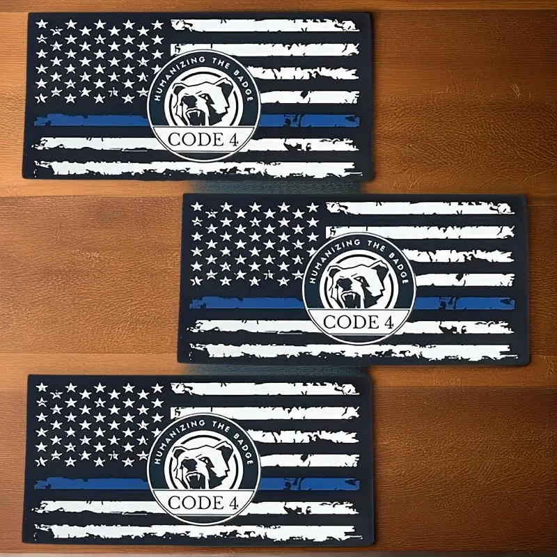 3pcs Patriotic Stripe Thin Blue Line Universal Car Stickers - Code 4 Emblems, Sticker for Cars, Windshield Decal, Law Enforcement Tribute, Vehicle Exterior & Water Bottle Accessory