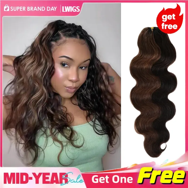 【 Limited 18inch Buy 3 or 4 bundles, Get 1 Free 】 LWIGS 18inch Mix Color Body Wave Crochet Human Hair 50 Strands/Bundle - Pre-Separated Knotless Boho Braids for Women (4-5 Bundles Full Head) - Reusable Long Lasting Bohemian Hair Extensions #deals for you