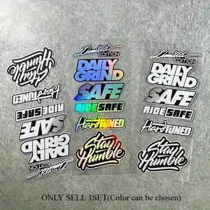 1SET Niche Graffiti Tuning Sticker, Sticker For Cars (for car accessories) Holographic gradient graffiti slogan logo texture design, fits street tuning-style lovers' taste