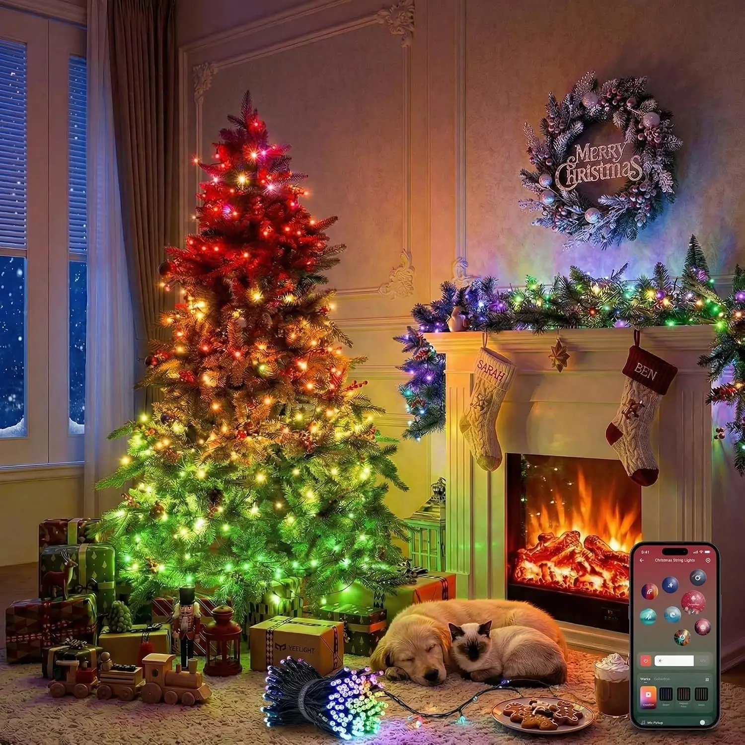 YEELIGHT Smart Christmas Lights, 200 LED 66FT Color Changing String Lights with Remote & Bluetooth Connected, RGB LED Fairy String Light with Music Sync for Outdoor Indoor Wedding Party Decor