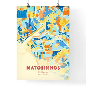 Colorful Matosinhos Portugal Blue Orange Fine Art Print Matosinhos Portugal City Map Customizable Poster Print Personalized Gift