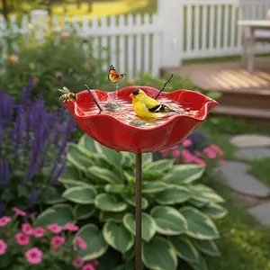 1Pcs Metal Flower Bird Bath, Metal Floral Bird Basin and Pollinator Insect Water Station.It can be placed anywhere you like-flower beds, lawn edges, garden borders, and even decorative flower pots.