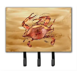 212 MAIN Beach Theme Metal Hook Hanger, 6x9 in. Cooked Crab Hardboard Tile Leash & Key Holder, Home Decor Shelf Accessory
