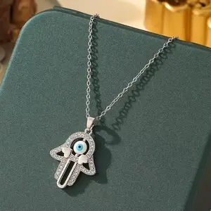 Hamsa Hand Evil Eye Necklace Gold Silver Adjustable Pendant