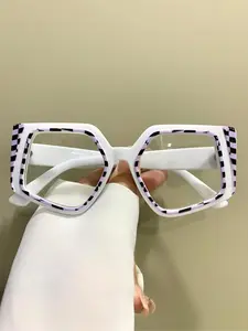 Unisex Fashionable Trendy Stripe Pattern Geometric Frame Eyeglasses, Stylish Trendy Eyewear, Casual  Anti Blue Light Eyeglasses for Work, Daily Clothing Decor, Perfect for Student Daily Use