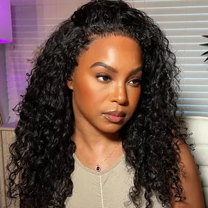 [3 IN 1 Half Wig] Human Hair Curly Half Wig Drawstring Human Hair Wigs 3 In 1 Flip Over Half Deep Wave Wig Easy Wear Go Glueless Kinky Curly Wigs  For Women