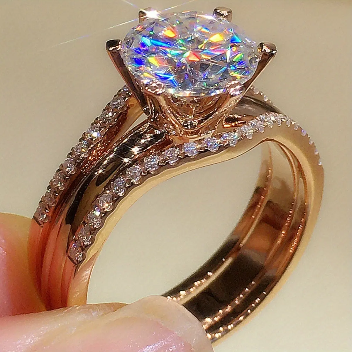 1 Pc Fashionable Six-prong Cubic Zirconia Ring, Single Ring, Popular for Women, Engagement Dinner Ring, Wedding and Daily Use, Couple and Bestie Matching, Fashionable and Versatile Jewelry