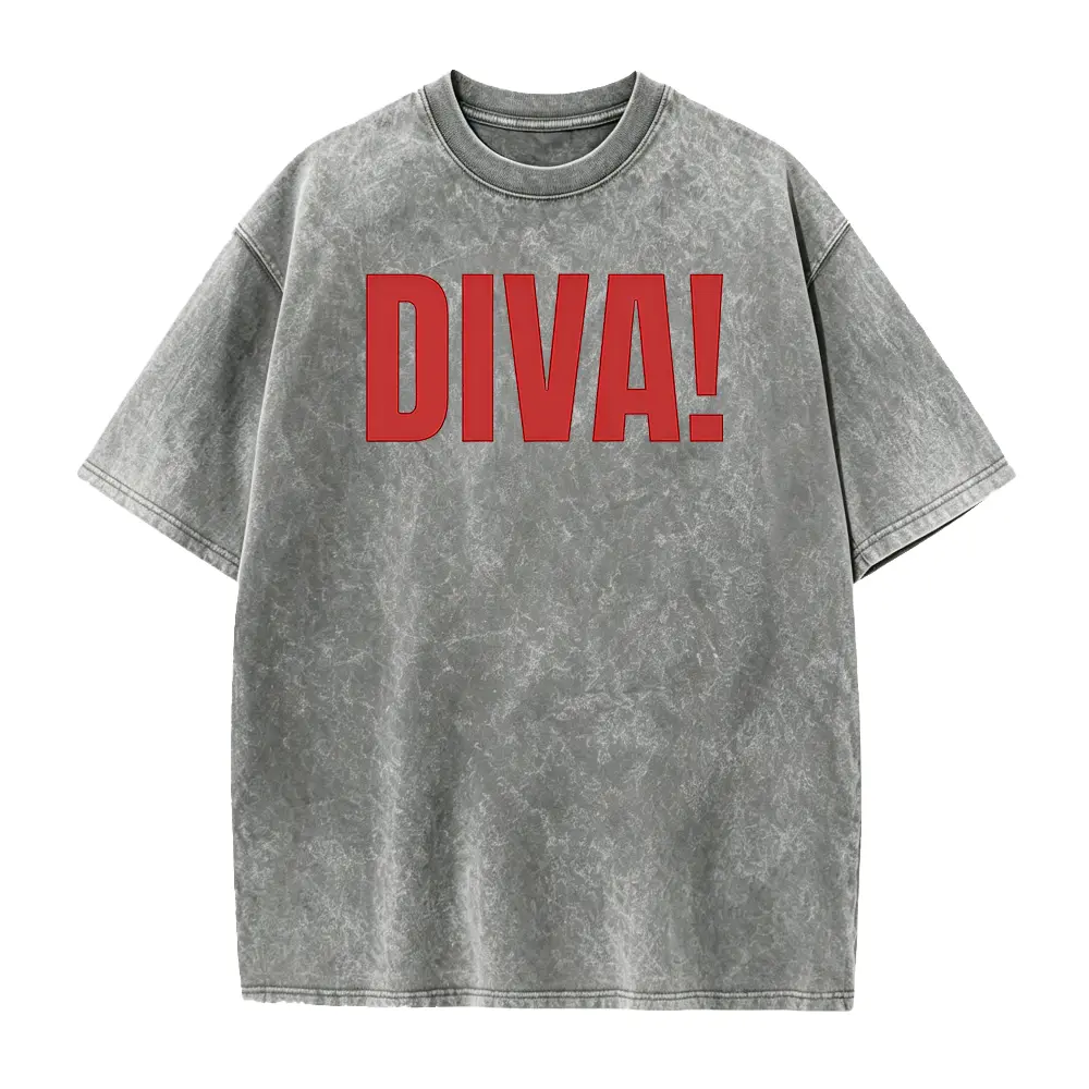 Diva! Bold Red Varsity Letter Graphic Tee, Trendy Iconic Slogan Casual Unisex Short Sleeve Top