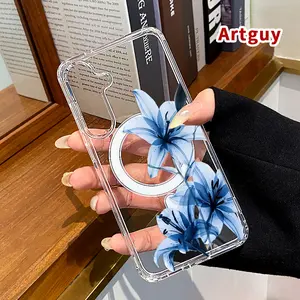 Blue Lily Grace Advanced fashion giftMagnetic Case for Samsung Galaxy S24 Plus S25 Ultra S23 FE Ultra S22+ Shockproof TPU Premium Stylish Durable Protection Case