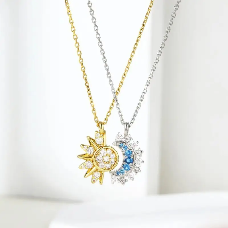 2 Pcs Stainless Steel Necklace Set, FriendshipNecklace, Boy Sun Girl Moon Design, MagneticClasp, Elegant Gift for Valentine & Christmas