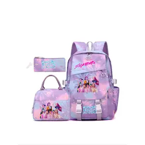 Kpop Book Bag Set, Cross-Border Huntress Team Student Three-Piece Backpack, Large Capacity Lightweight Schoolbag for All Seasons, School Backpacks