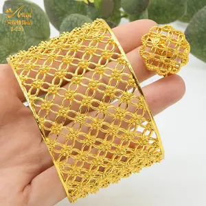 ANIID 2022 Dubai Gold Plated Bangles With Rings For Women African Arabic Charm Bracelet Nigerian Indian Wedding Jewelry Bangles