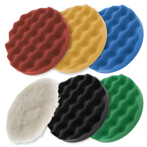 6.5 Inch Buffing Pads Set - 5 Waffle Foam Buffer Pads & 1 Wool Pad for Orbital Buffers, DA Polish Pad for Paint Correction, Polishing Kit for Auto & Boat Gelcoat Detailing