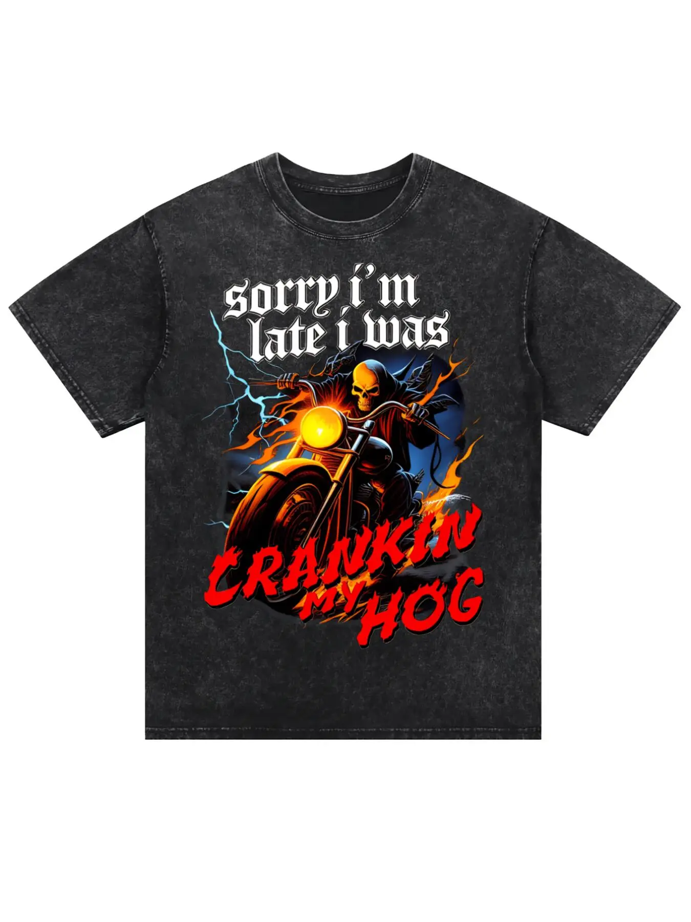Cotton Black Sorry I’m Late I Was Crankin My Hog T-Shirt Funny Motorcycle Graphic Tee for Men Women Biker Humor Streetwear Style Shirt Trendy Casual Riding Outfit Gift for Moto Fans Everyday Wear