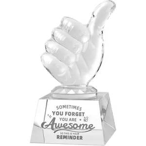 Thumbs Up Trophy Award, You are Awesome Employee Appreciation Gifts, Clear Glass Desk Plaque & Decorative Sign for  Office