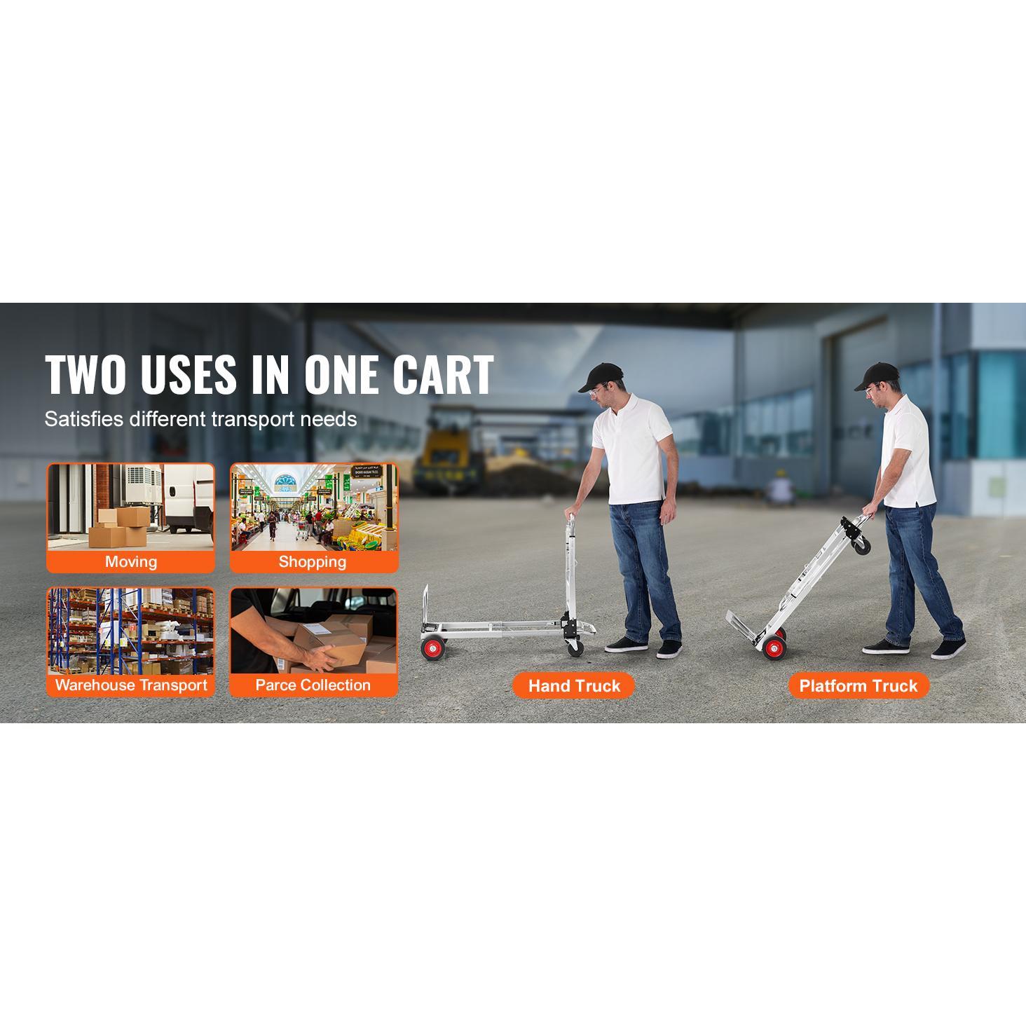 Folding Moving Cart with Wheels, Portable Lightweight Hand Truck Dolly for Warehouse, Transport & Home