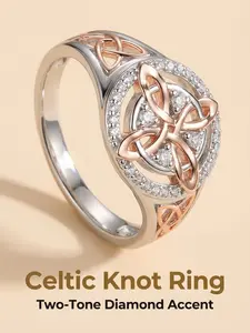 Rose Gold Plated Zircon Witch Knot Ring, Original Celtic Knot Jewelry, Cubic Oxide Zircon Decorative Witch Knot, Protection Gift, Protection Symbol