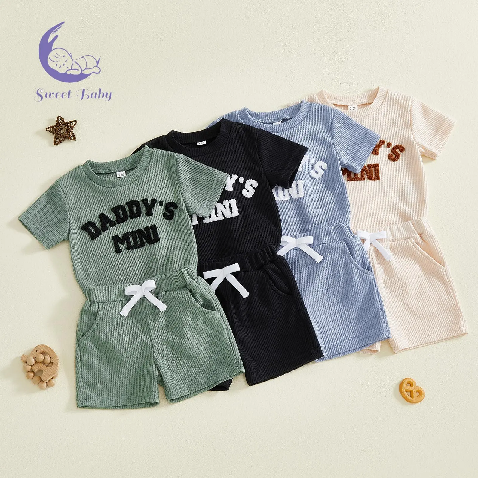 Baby Boys Summer Shorts Sets Short Sleeve O Neck Letter Embroidery Romper and Drawstring Shorts