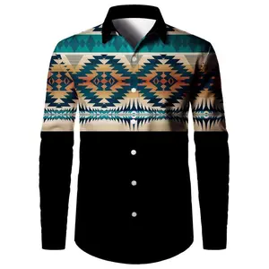 Men’s 3D-Printed Formal Shirt with Tribal Pattern Graphic, Classic Turn-Down Collar, Long Sleeves — Fashionable Men’s Shirt for Men