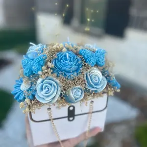 Cielo De Peonías - Handcrafted Bouquet in Celestial Tones with Pearl Details and Iridescent Finish Premium Wax Peony Scented Candle for Elegant Decor