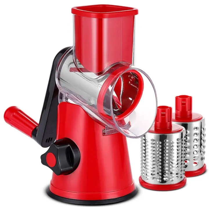 Rotary Cheese Grater, Kitchen Mandoline Vegetable Slicer With 3 Interchangeable Blades, Easy To Clean Rotary Grater Slicer For Fruit, Vegetables, Nuts