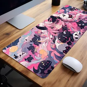 Cute Cartoon Girl Pattern Mouse Pad, Large Gaming Mouse Pad, Non-slip Rubber Base Stitched Edge Desk Pad for Desk Laptop Desktop, Computer Accessories, Gaming Desk Accessory, Desk Mats