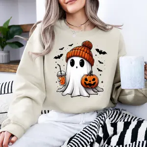 Halloween Ghost gildan sweatshirt,  Womenswear Casual graphic Halloween pullover