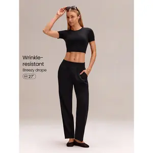 GLOWMODE Easy Glide Silky Wrinkle-Resistant Quick-Dry Tapered Pants With Side Pockets Daily Casual Wear