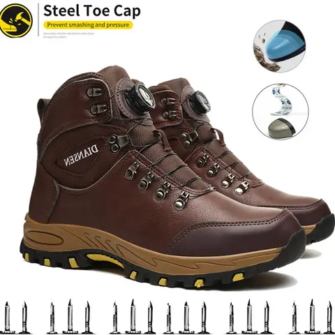 Men's Minimalist Athletic Rotating Button Steel Toe Work Boots - Heavy Protection Industry/Warehouses Footwear with Buckle Closure, Breathable Mesh Fabric, Waterproof, Slip-Resistant, Anti-Piercing, Comfortable Casual Outdoor MD Worker Shoes