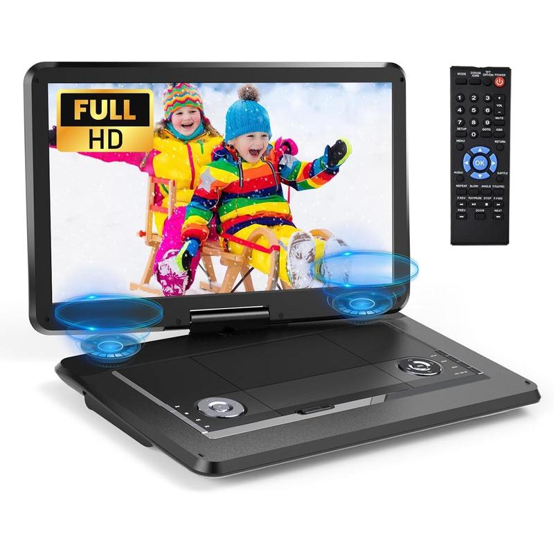 18" Portable DVD Player with with 5-Hour Rechargeable, 16"  Swivel Screen with Dual Stereo Speakers, Support USB/SD/Sync TV, Regions Free