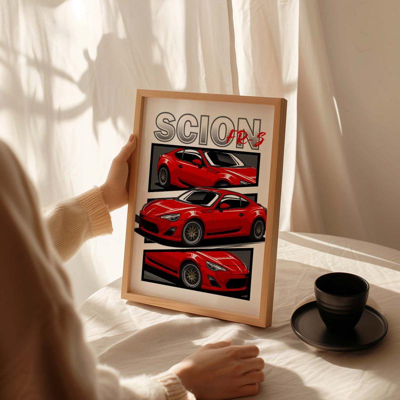 Scion Frs Jdm Car Poster - Beautiful Akame Ga Kill Mazda Rx-7 Turbo II FC3S Retrowave Artwork for Home Decor - Durable Pine Wood Frame & Heavyweight Matte Paper Print